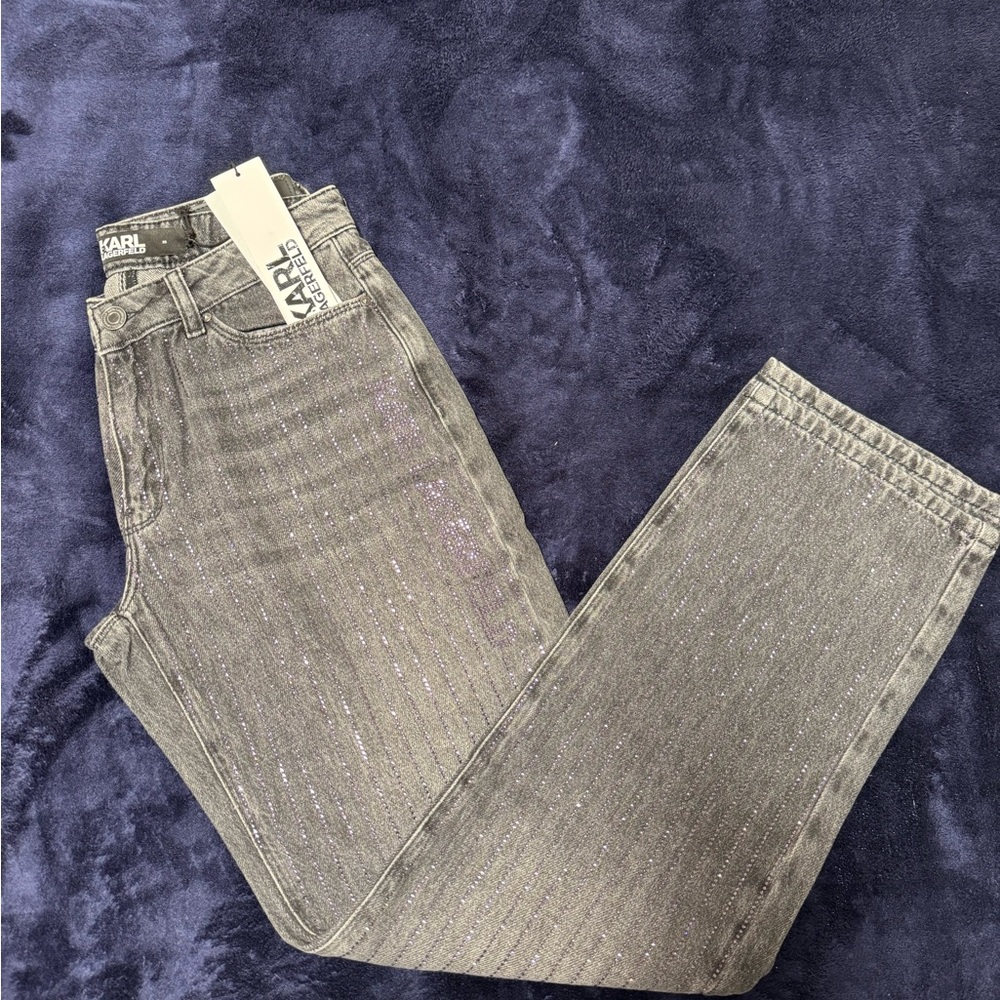 Karl Lagerfeld women’s Gray Sparkle Straight Jeans